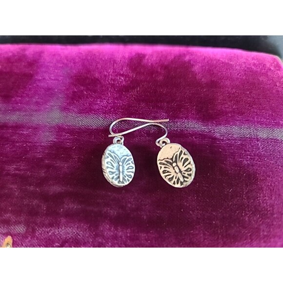 Dangling Red And Silver Tone Metal Pierced Earrings Vintage - Picture 4 of 10